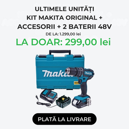 KIT COMPLET ORIGINAL: Burghiu cu impact puternic + 45 ACCESORII + 2 BATERIE 48v